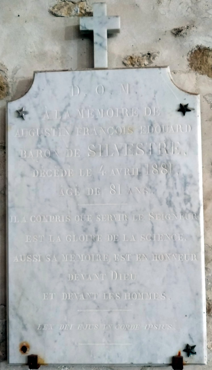 Plaques mortuaires d’Adélaïde-Emma et Édouard de Silvestre